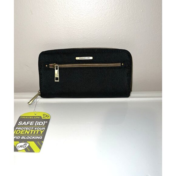 NWT TRAVELON Safe ID Wallet-RFID Blocking-Protects Your Identity Black Zip Aroun - Picture 1 of 15
